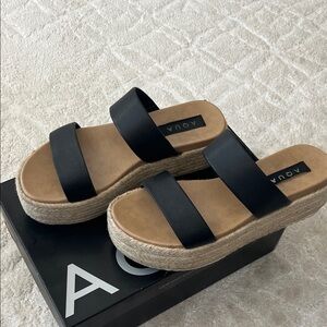 Aqua Black Espadrille Platform Sandals